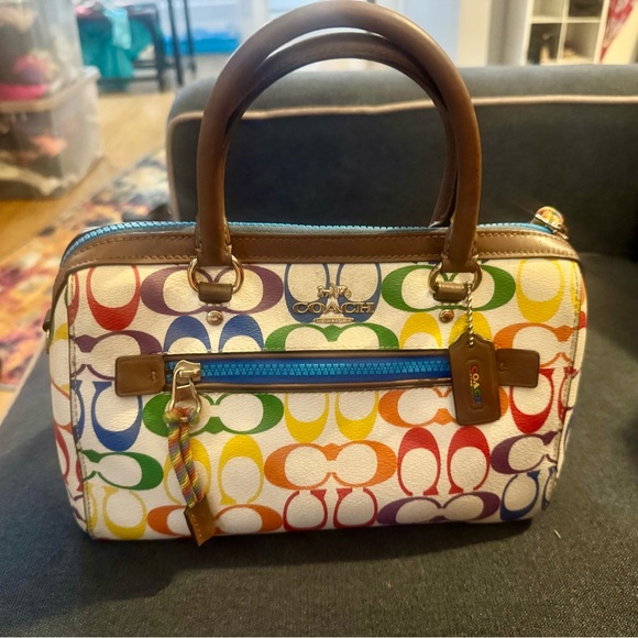 COACH PRIDE RAINBOW WHITE ROWAN SPEEDY SATCHEL - Picture 1 of 11